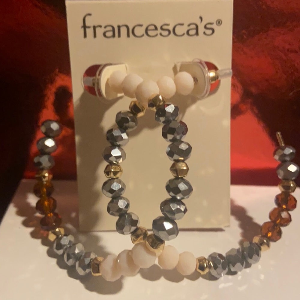 Francescas semi round sparkle White, Dark blue, Gold, and Brown bead earring
